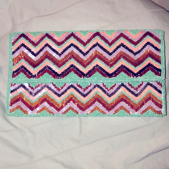 Beaded Chevron Pattern Clutch - Picture 1 of 5